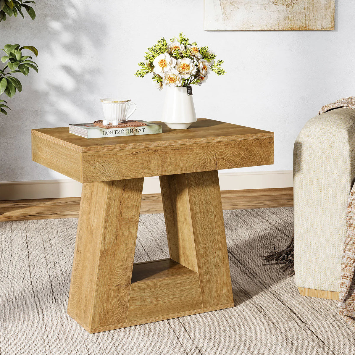 Tribesigns Two Tier Wooden Side Table For Bedroom Nightstand