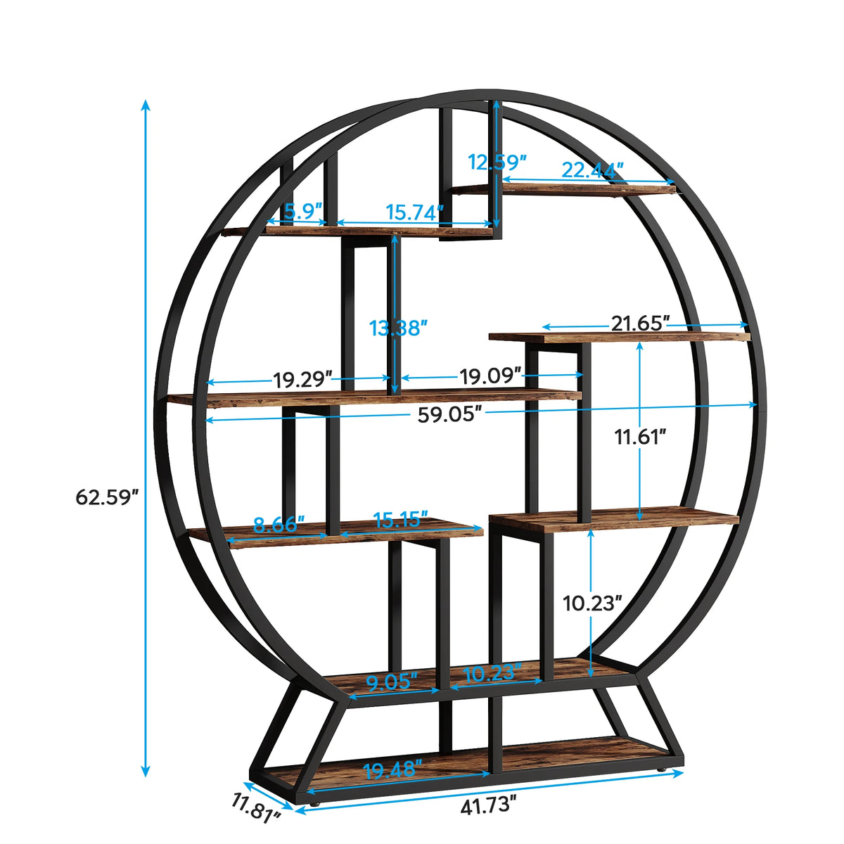 Tribesigns Round Industrial Bookshelf With Staggered Wooden Shelves