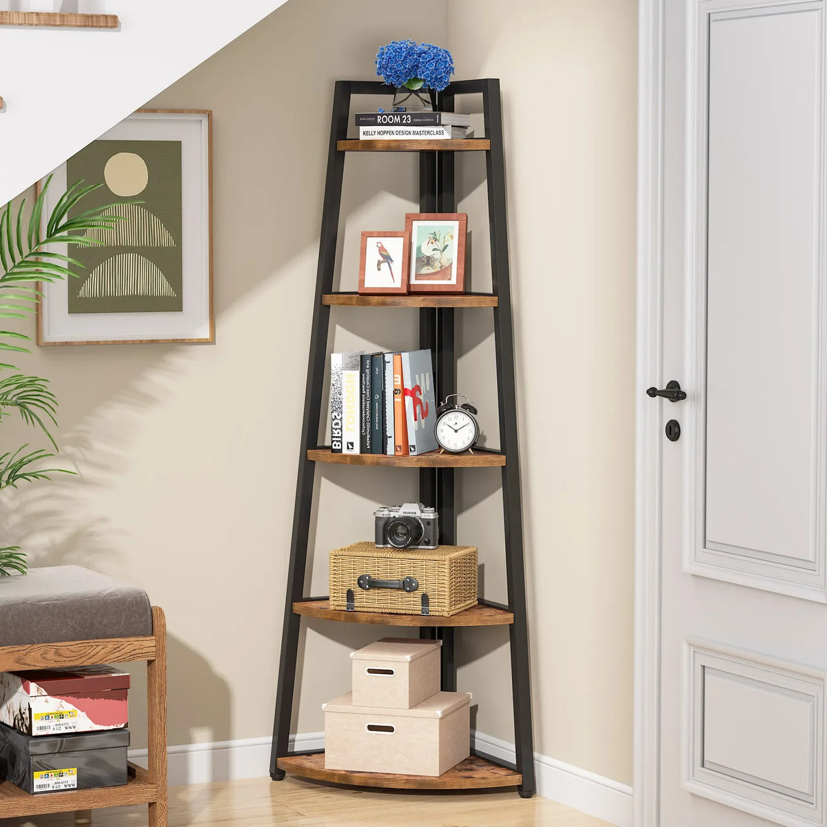 Tribesigns Five Tier Corner Wood Bookcase Modern Shelf Rack