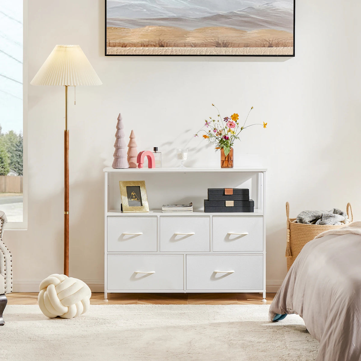 JHK Modern White Fabric Drawer Wardrobe For Bedroom Storage