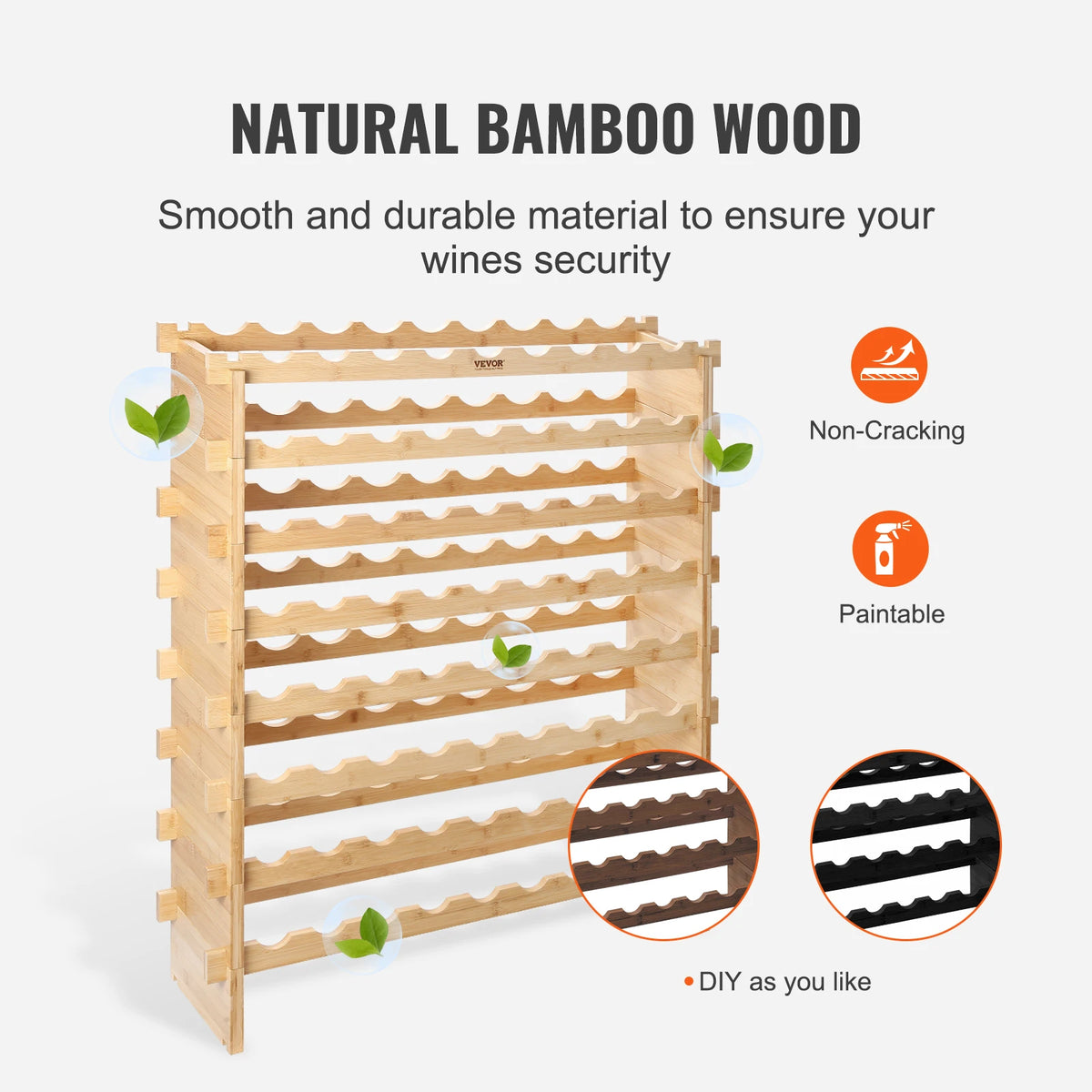 SucceBuy Stackable 8-Tier Bamboo Freestanding Wine Storage Rack
