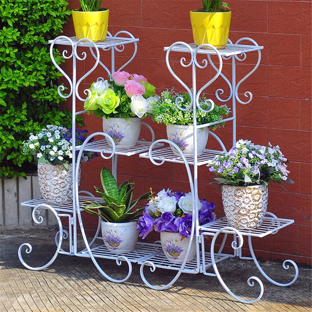 Four Tier Metal Plant Stand For Indoor Outdoor Garden Shelf