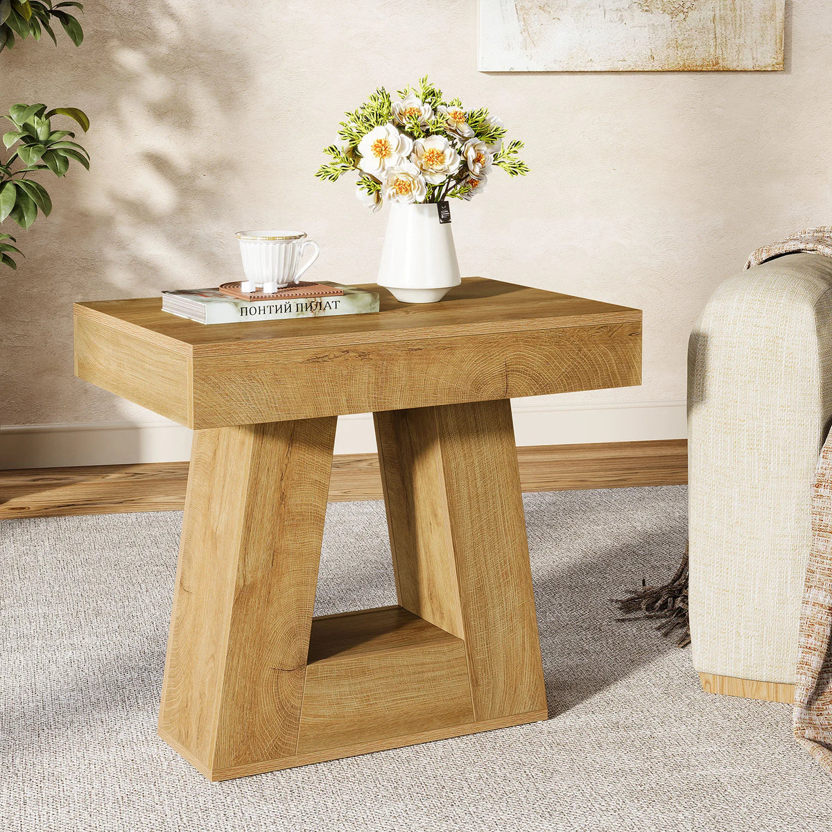 Tribesigns Two Tier Wooden Side Table For Bedroom Nightstand