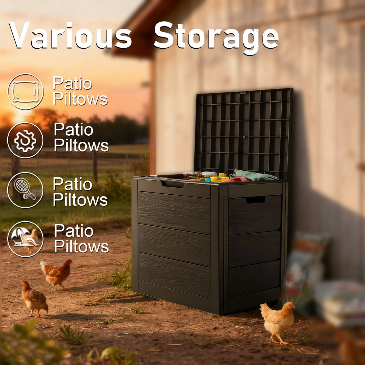 Heavy Duty Outdoor Plastic Deck Box With Lockable Lid