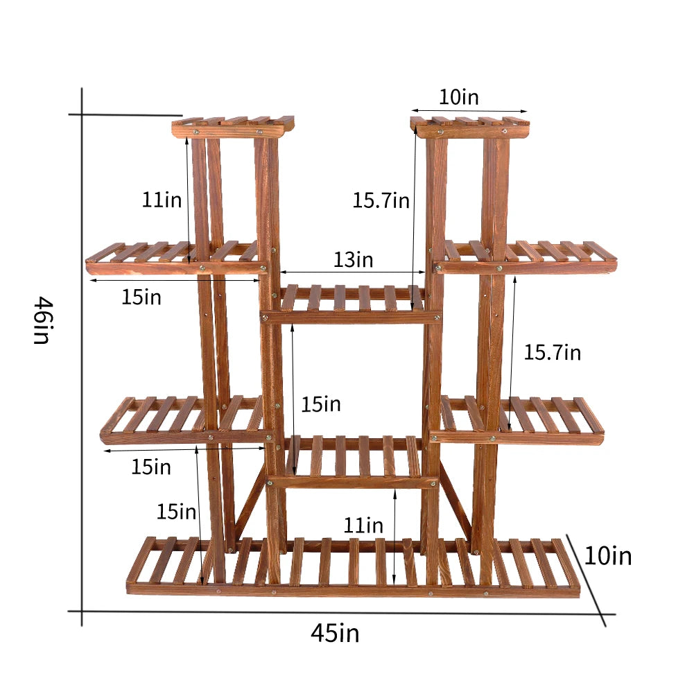 Eleven Tier Wood Plant Stand For Indoor Outdoor Garden Display
