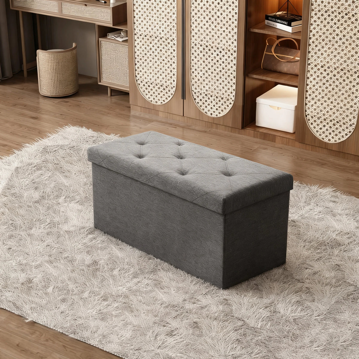Foldable Storage Ottoman Bench For Indoor And Outdoor Use