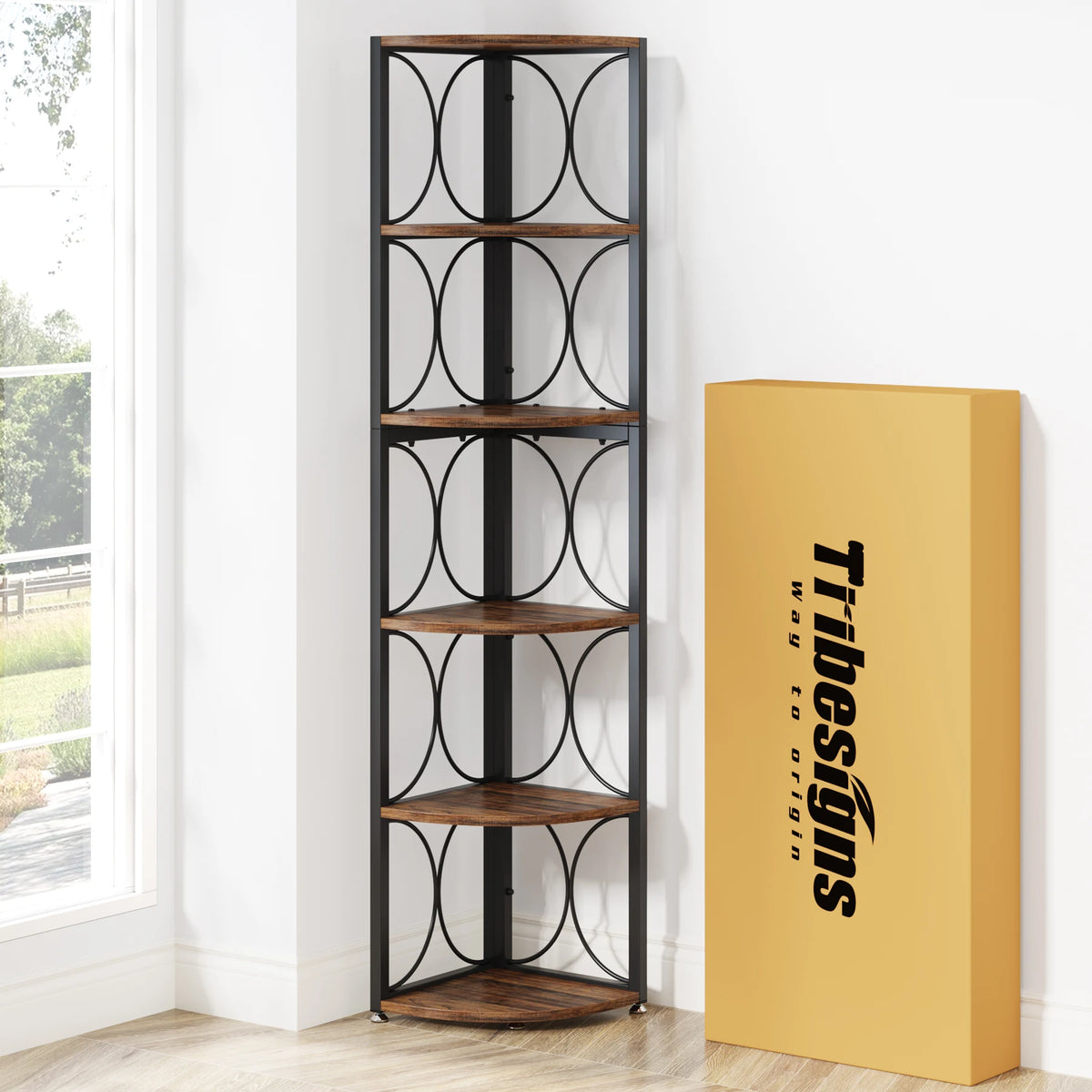 Tribesigns 6 Tier Tall Corner Shelf Storage Rack Bookshelf