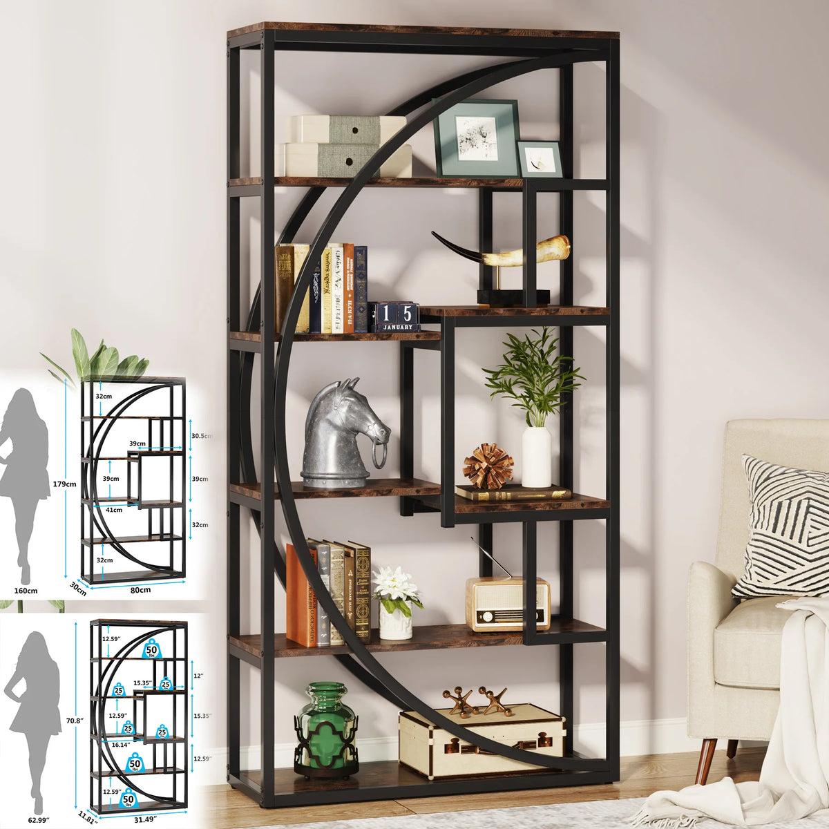 Tribesigns 5 Tier Industrial Bookcase Freestanding Display Storage Shelf