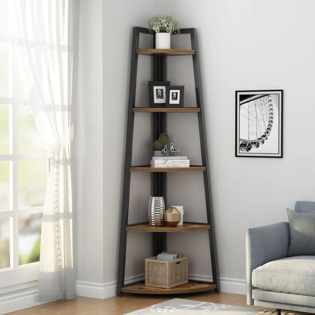 Tribesigns Modern Corner Bookshelf With Wood Shelves And Metal Frame