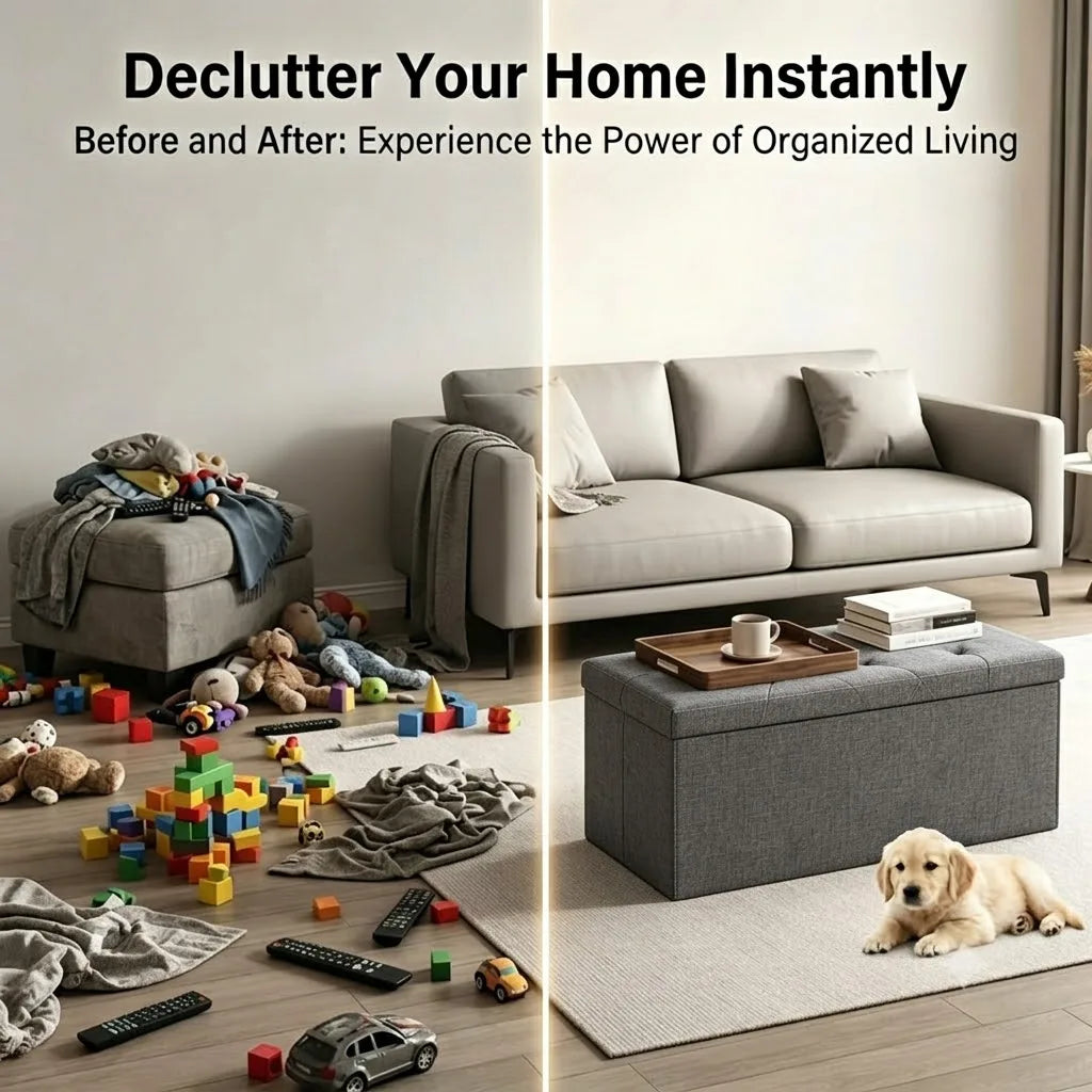 Folding Storage Ottoman Bench with 400 Lb Capacity