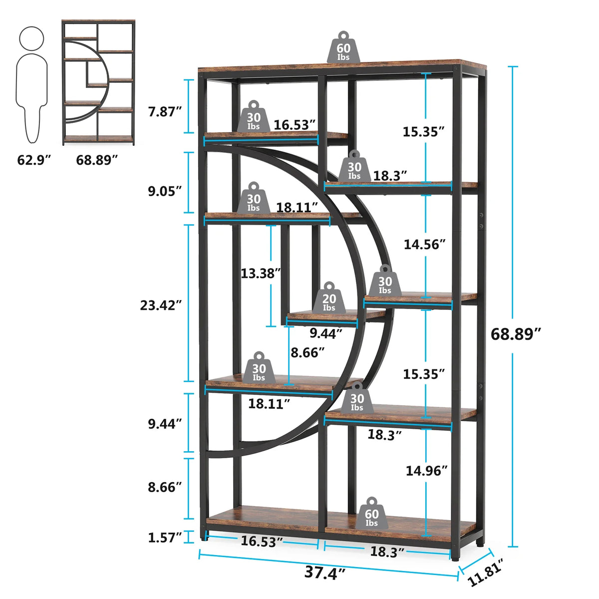 Tribesigns 5 Tier Industrial Bookcase Freestanding Display Storage Shelf