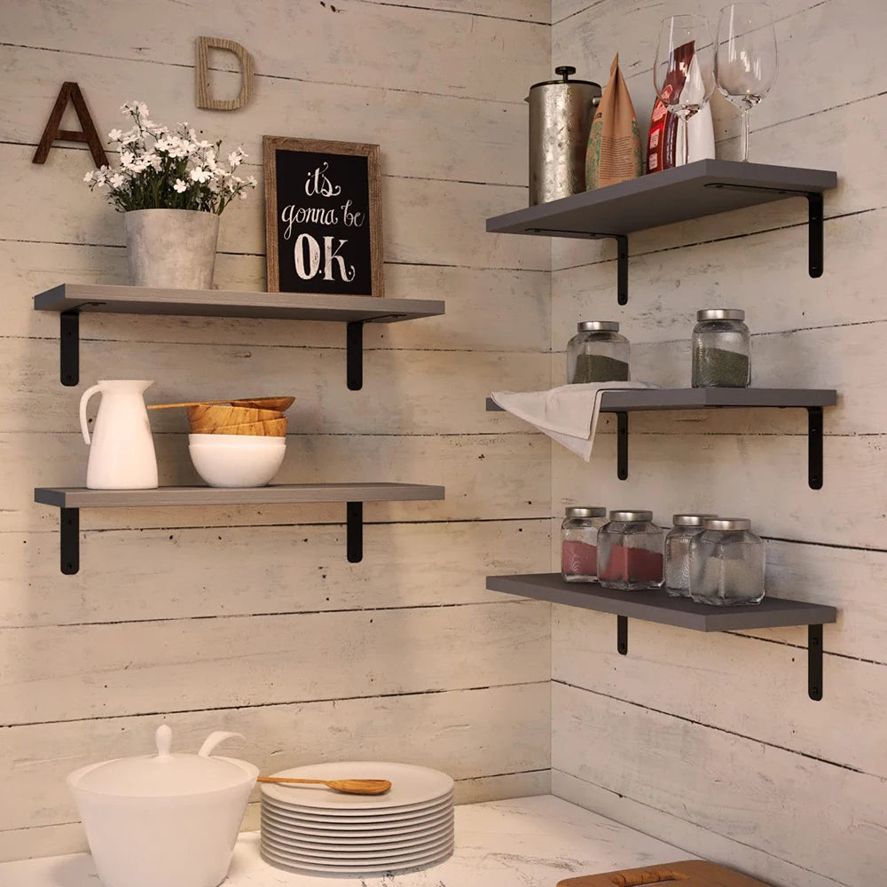 Farmhouse Rustic Wooden Floating Wall Shelves With Guardrails