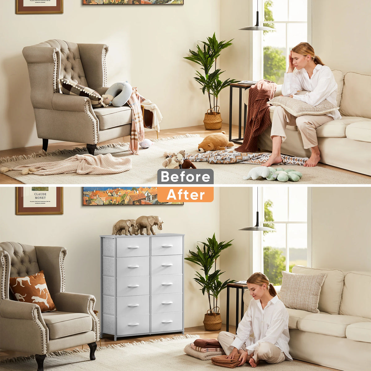 JHK Modern Wooden Wardrobe With Fabric Drawers And Storage
