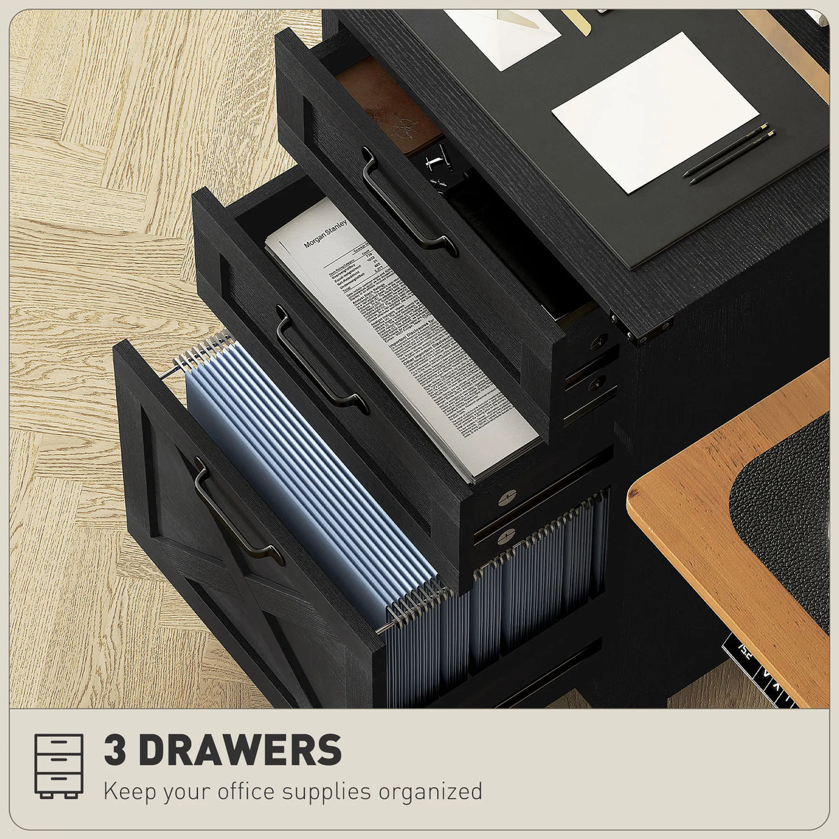 HOMCOM Three Drawer Vertical File Cabinet With Silent Slides