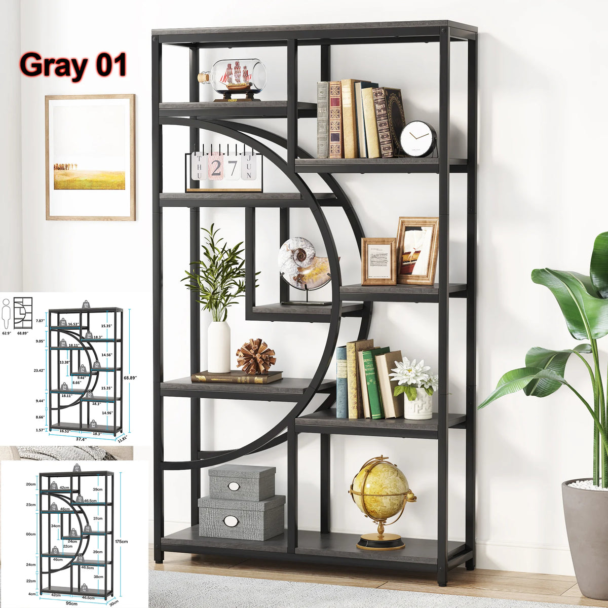Tribesigns 5 Tier Industrial Bookcase Freestanding Display Storage Shelf