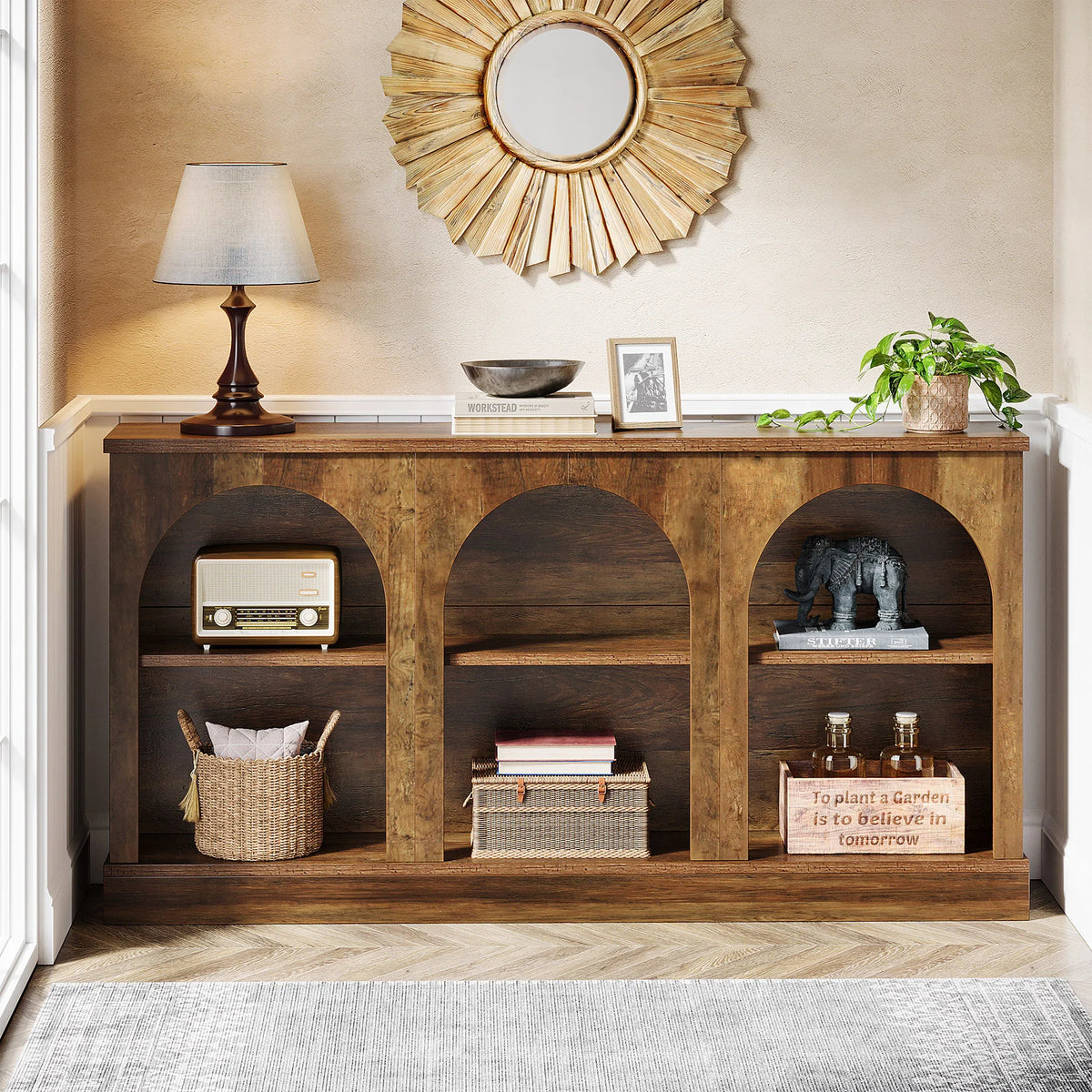 Tribesigns Farmhouse Wooden Console Table With Storage Shelf