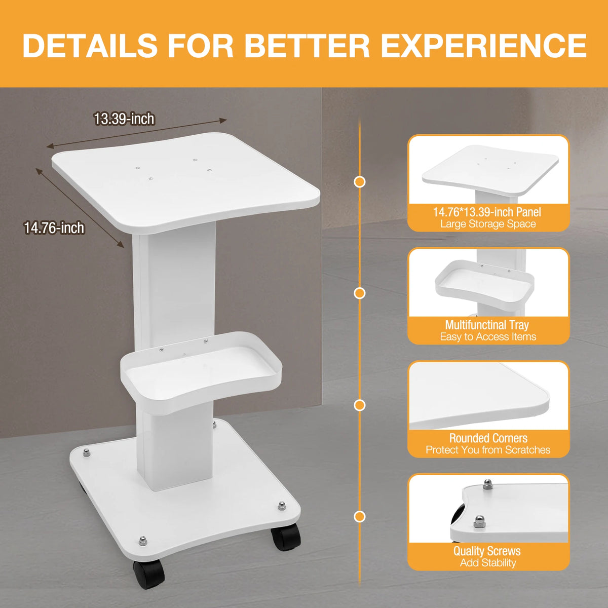 Premium Abs Beauty Salon Trolley Pedestal Commercial Grade Cart