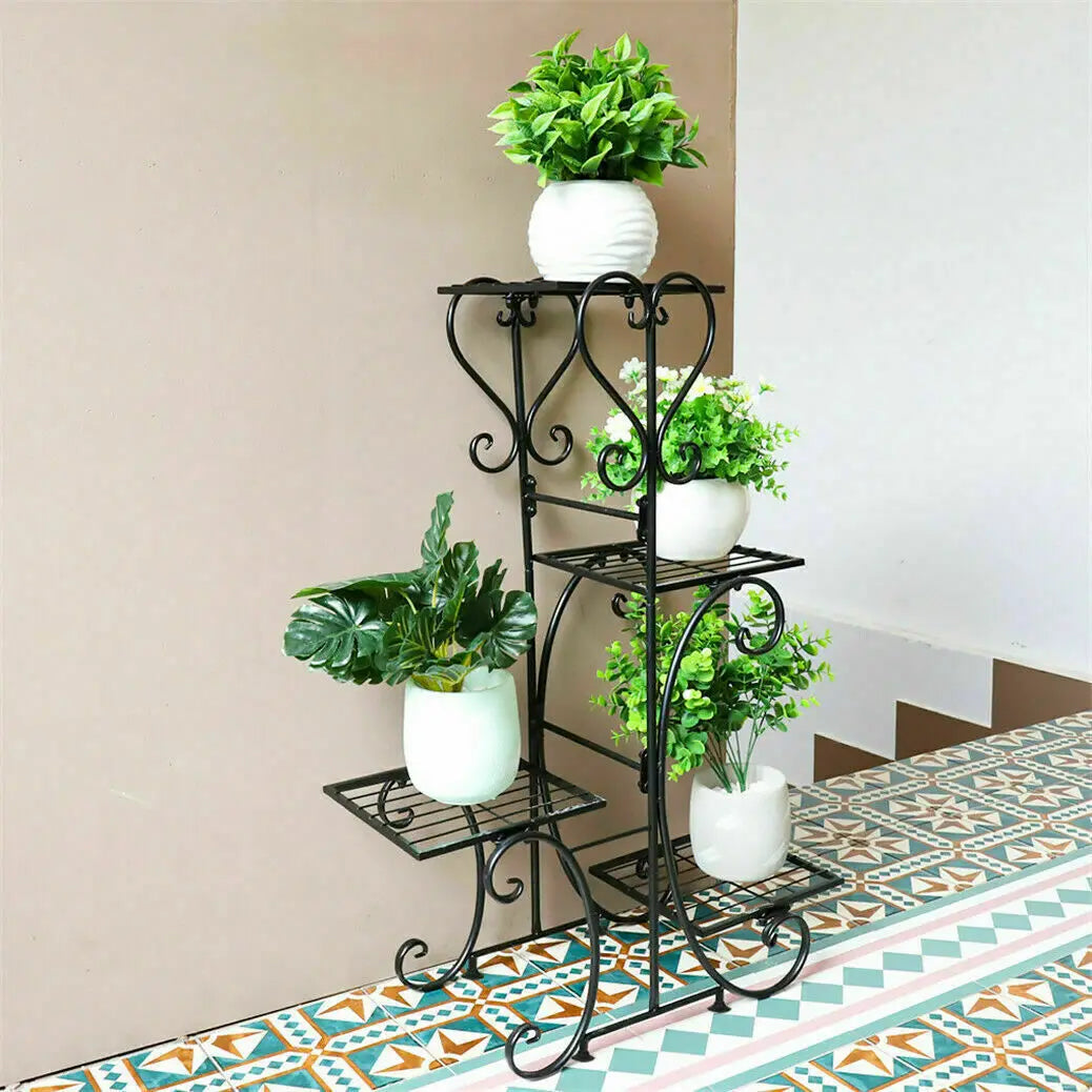 Four Tier Metal Plant Stand For Indoor Outdoor Garden Shelf