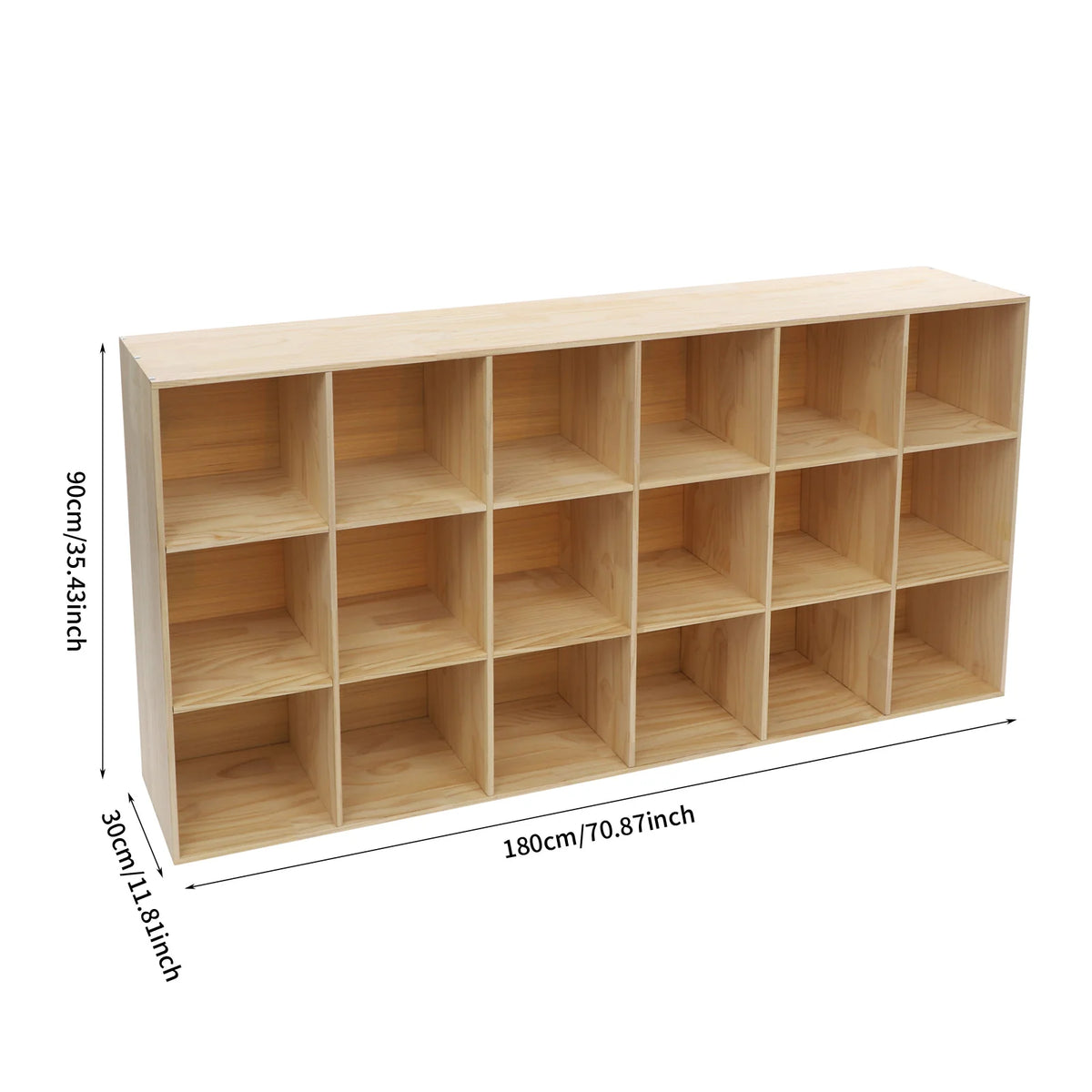 18-Cube Solid Wood Multilayer Bookshelf Easy Assembly Bookcase Floor 3-Tier Storage Cabinet 30x90x180cm Living Room Bedroom Study Storage Shelf for Books Toys Sundries Display Cabinet