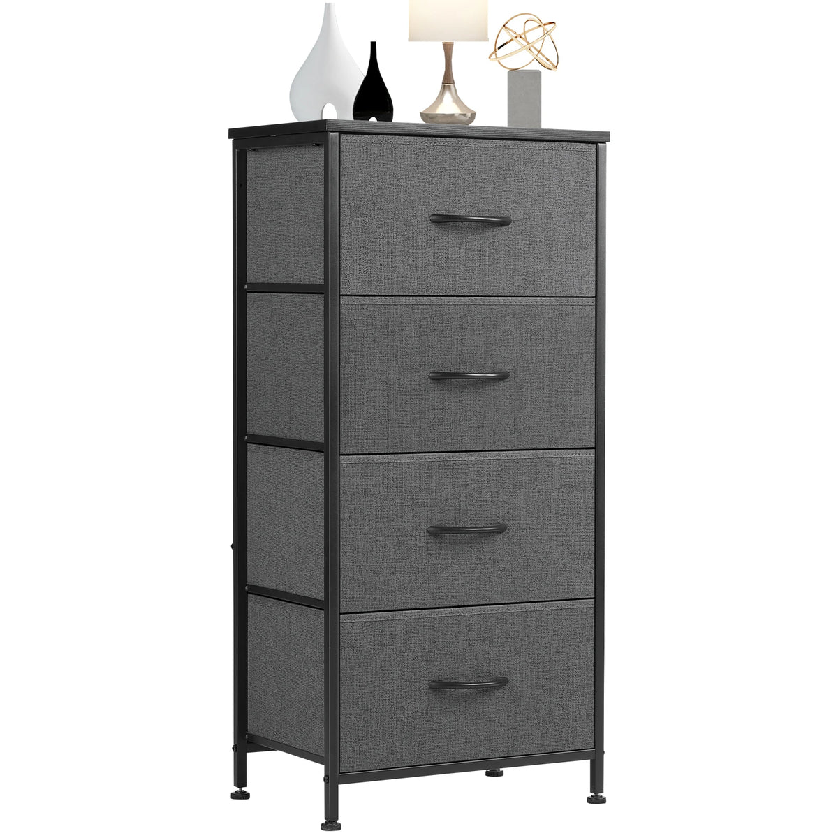 JHK Four Fabric Drawers Steel Frame Bedroom Storage Cabinet