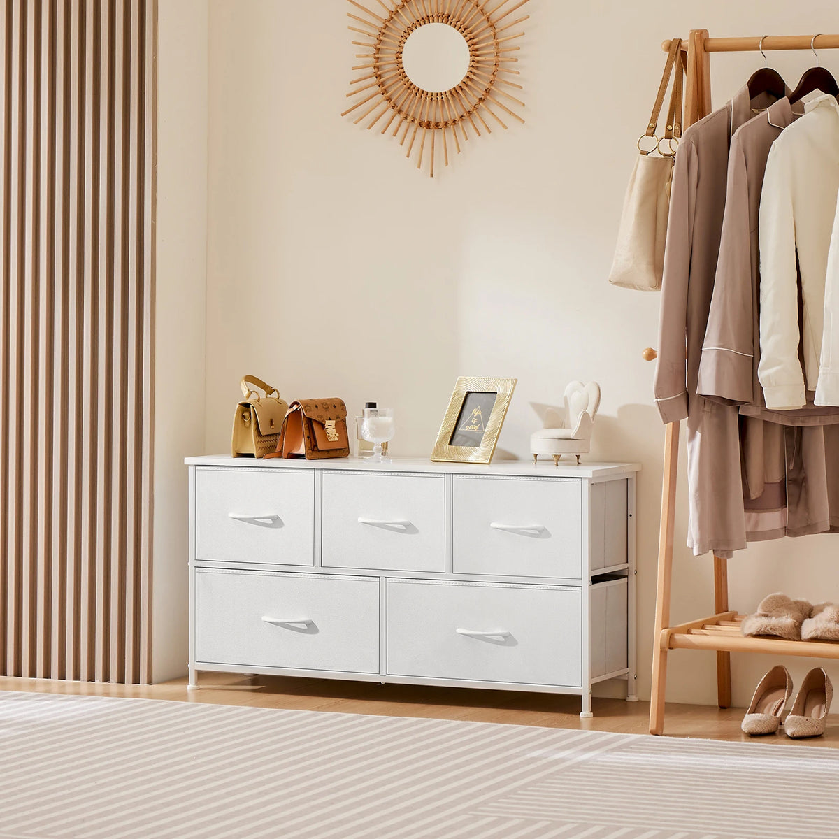 JHK Modern White Fabric Drawer Wardrobe For Bedroom Storage