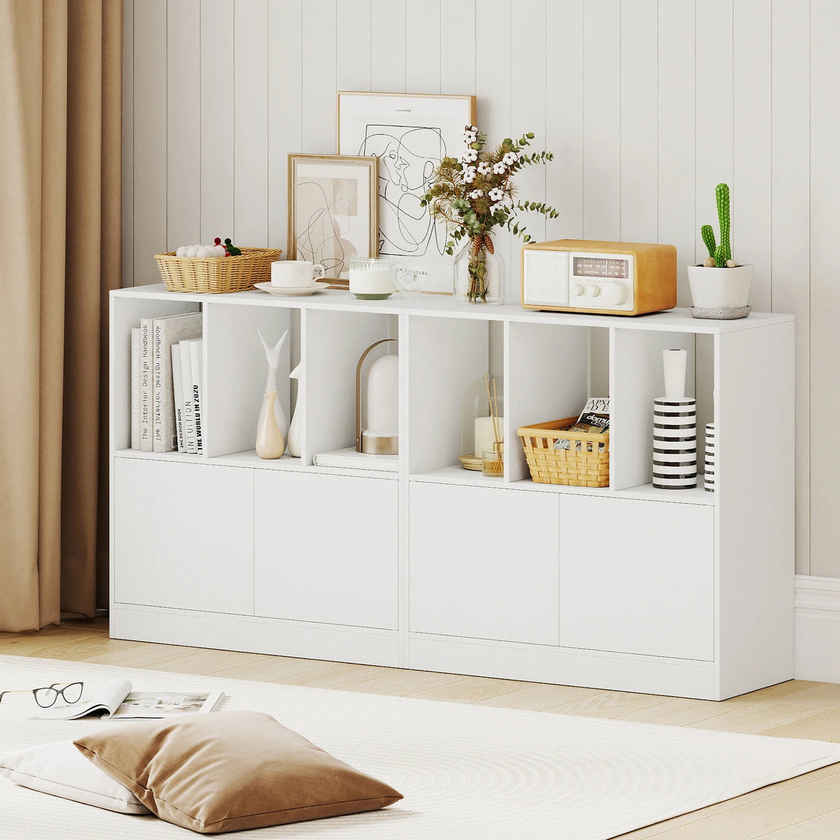 HOMASIS Modern Cube Bookcase With Doors And Shelves