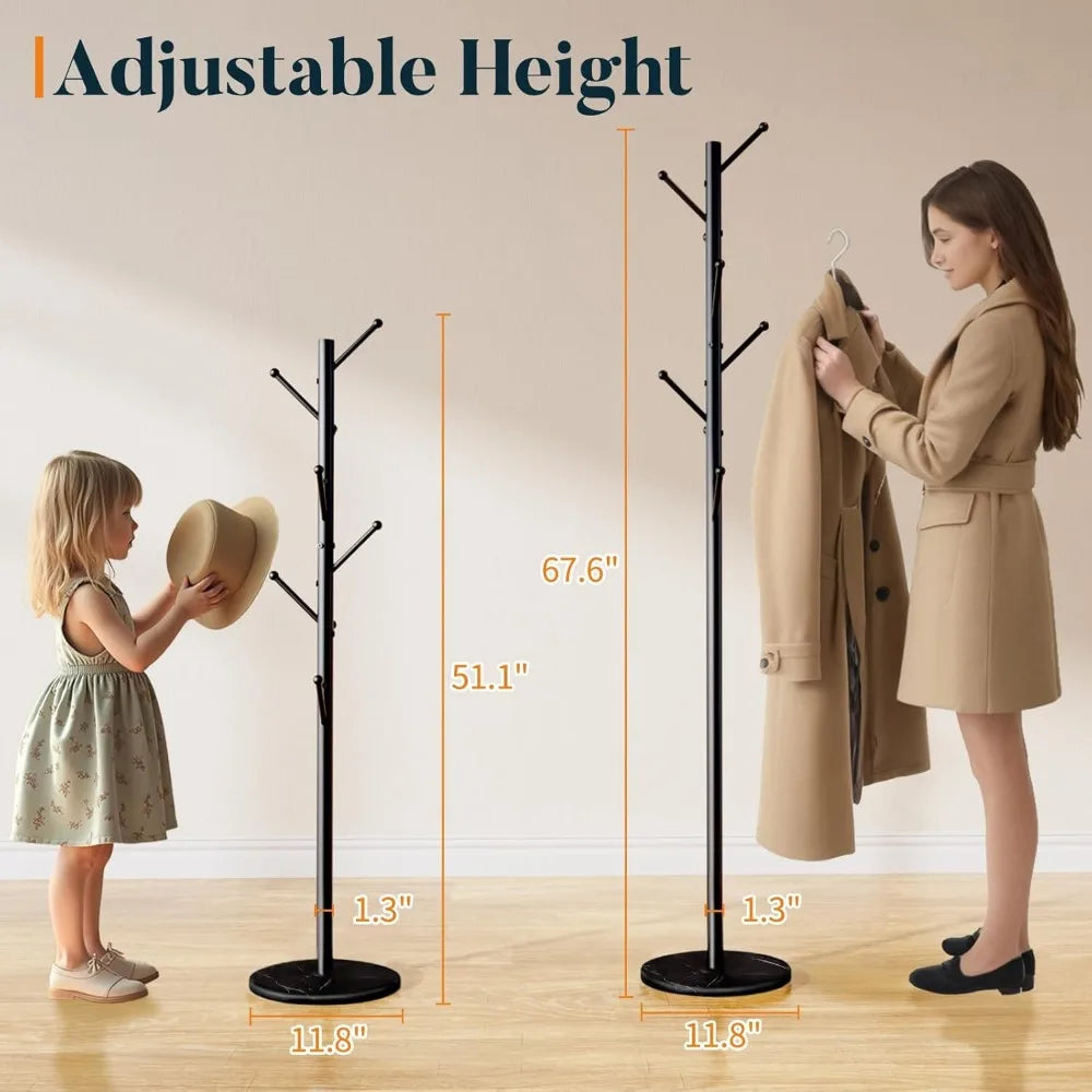 XIUWO Freestanding Coat Rack With Marble Base And Coat Hooks