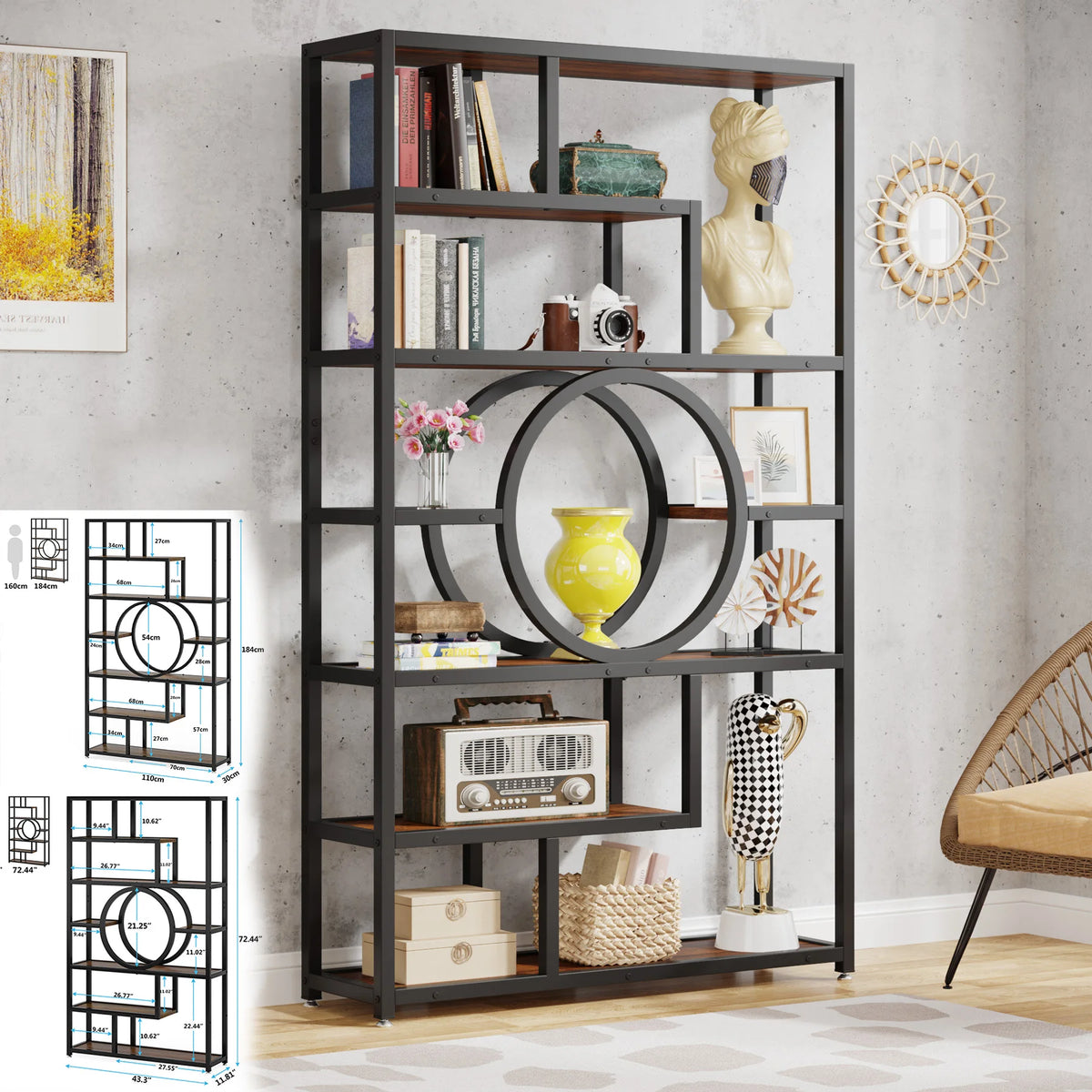 Tribesigns 5 Tier Industrial Bookcase Freestanding Display Storage Shelf