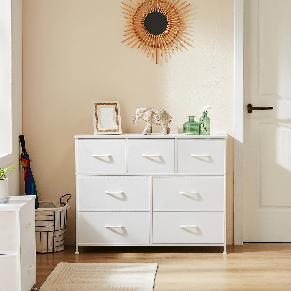 JHK Modern Wooden Wardrobe With Fabric Drawers And Storage