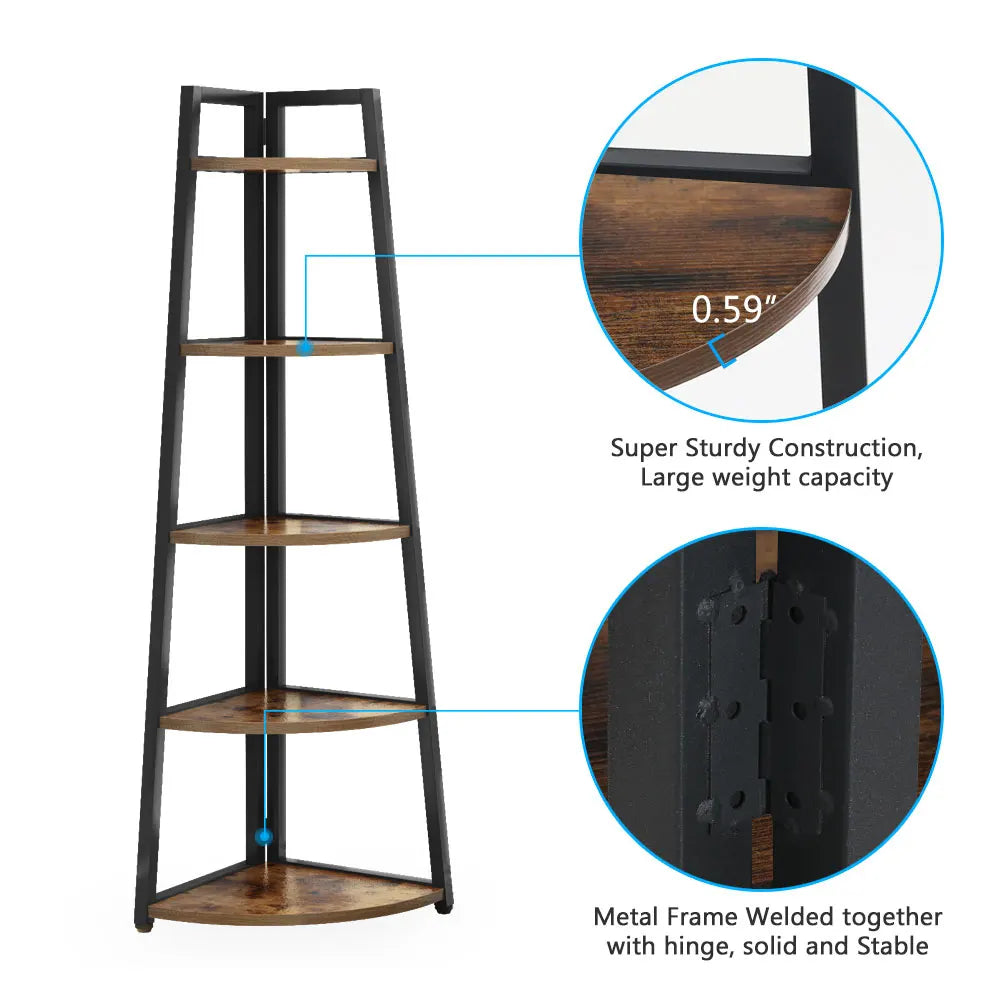 Tribesigns Modern Corner Bookshelf With Wood Shelves And Metal Frame