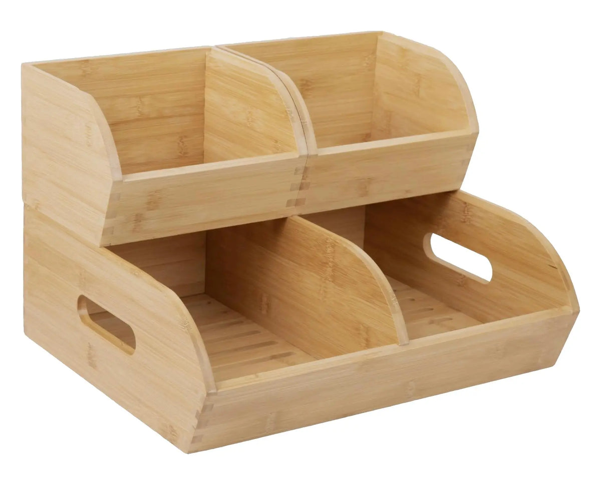 Potato and Onion Storage Bin, Stackable Bamboo Pantry Organizer and Storage Ventilated Wood Baskets with Handles for Potatoes, Onions, Garlic, Fruit and Vegetables; Kitchen Countertop Produce