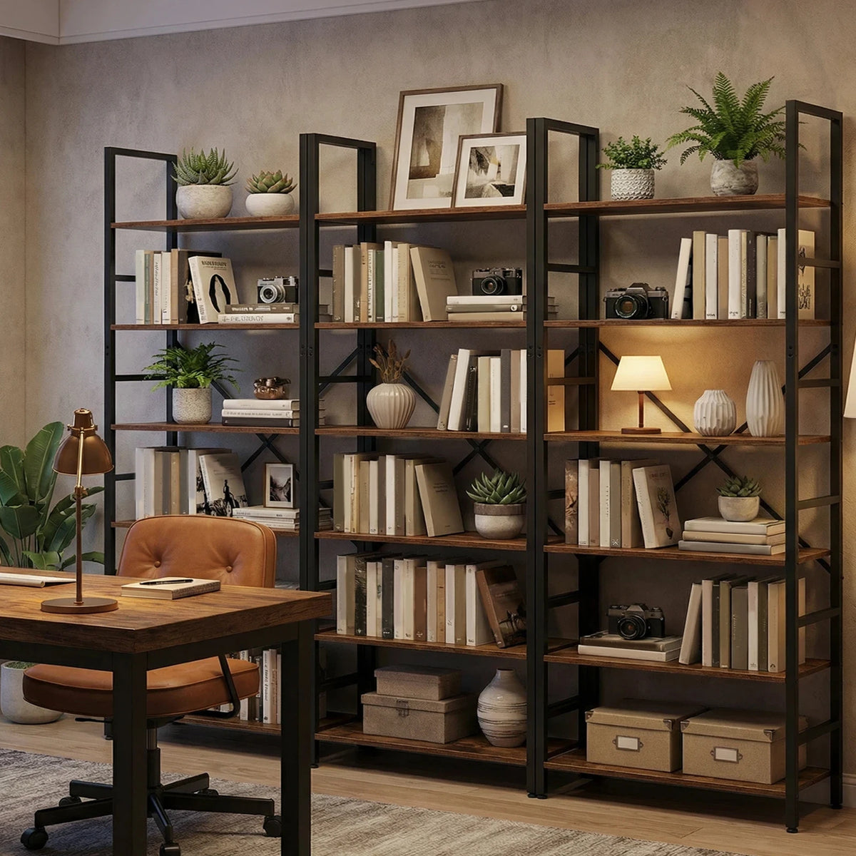 Modern Metal 5 Tier Corner Bookshelf Office Storage Rack