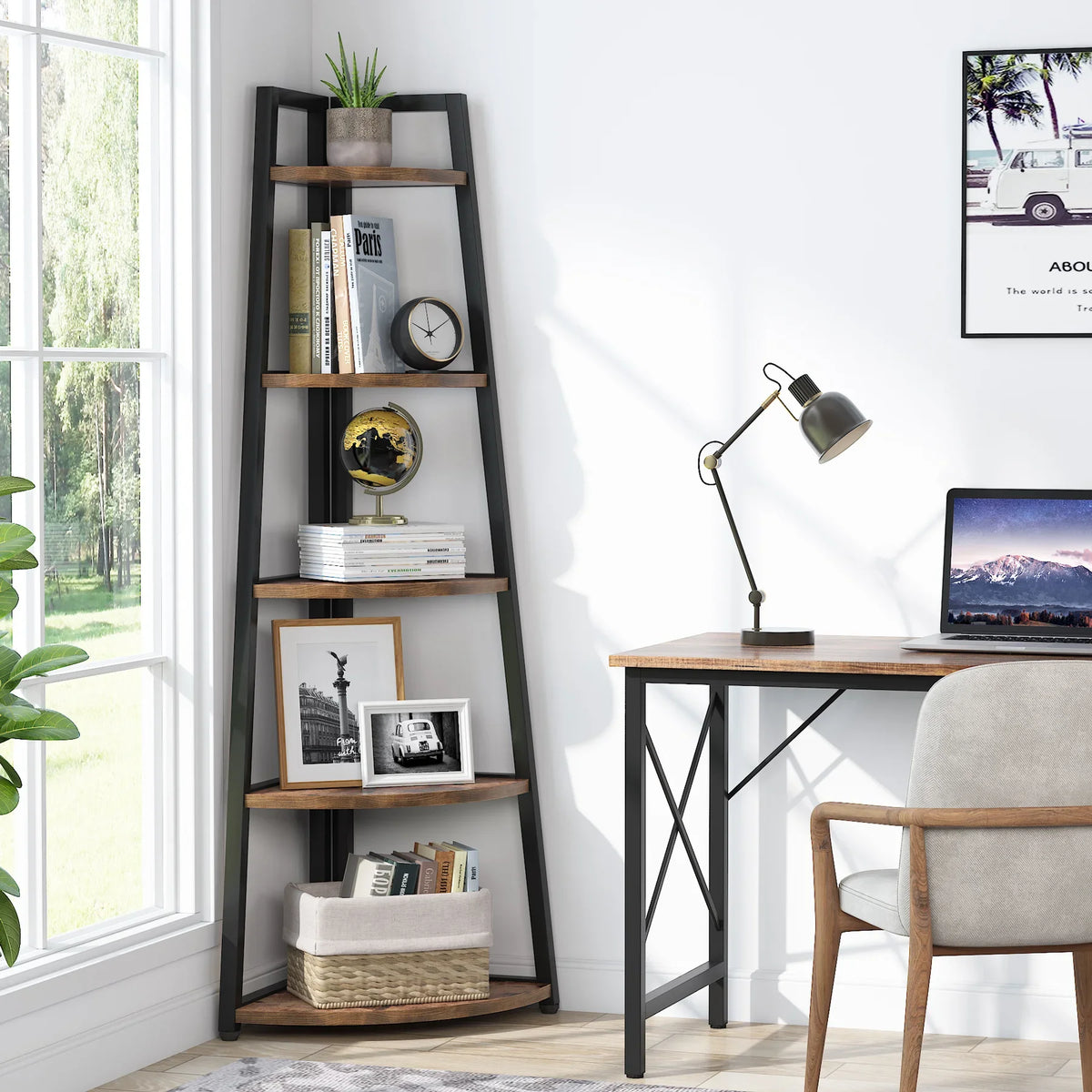 Tribesigns Five Tier Corner Wood Bookcase Modern Shelf Rack