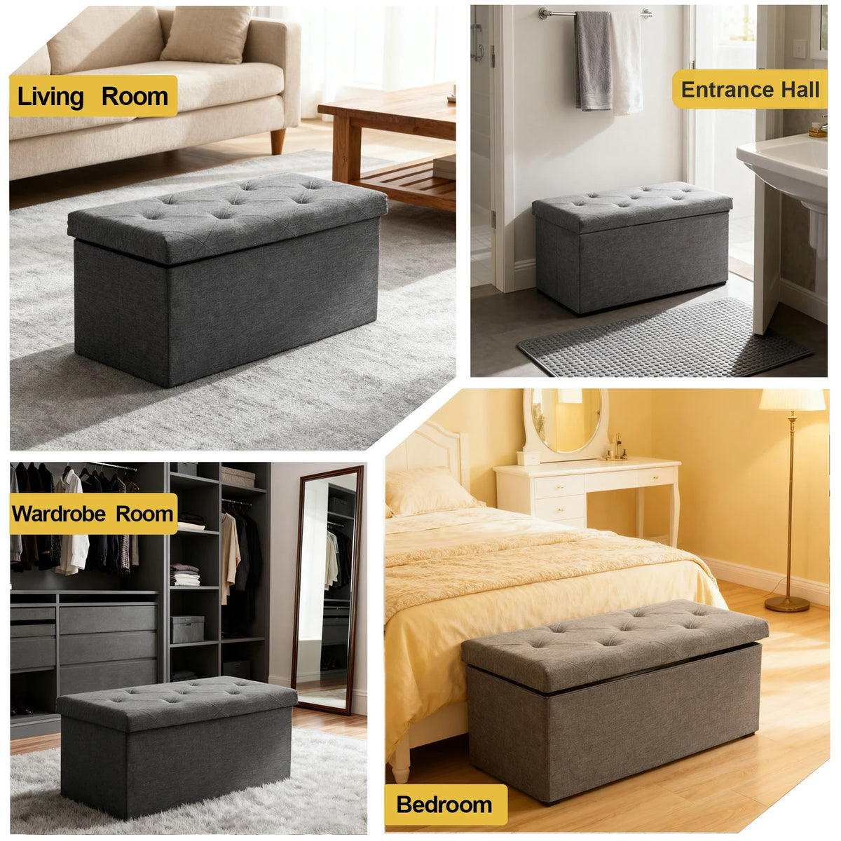 Foldable Storage Ottoman Bench For Indoor And Outdoor Use