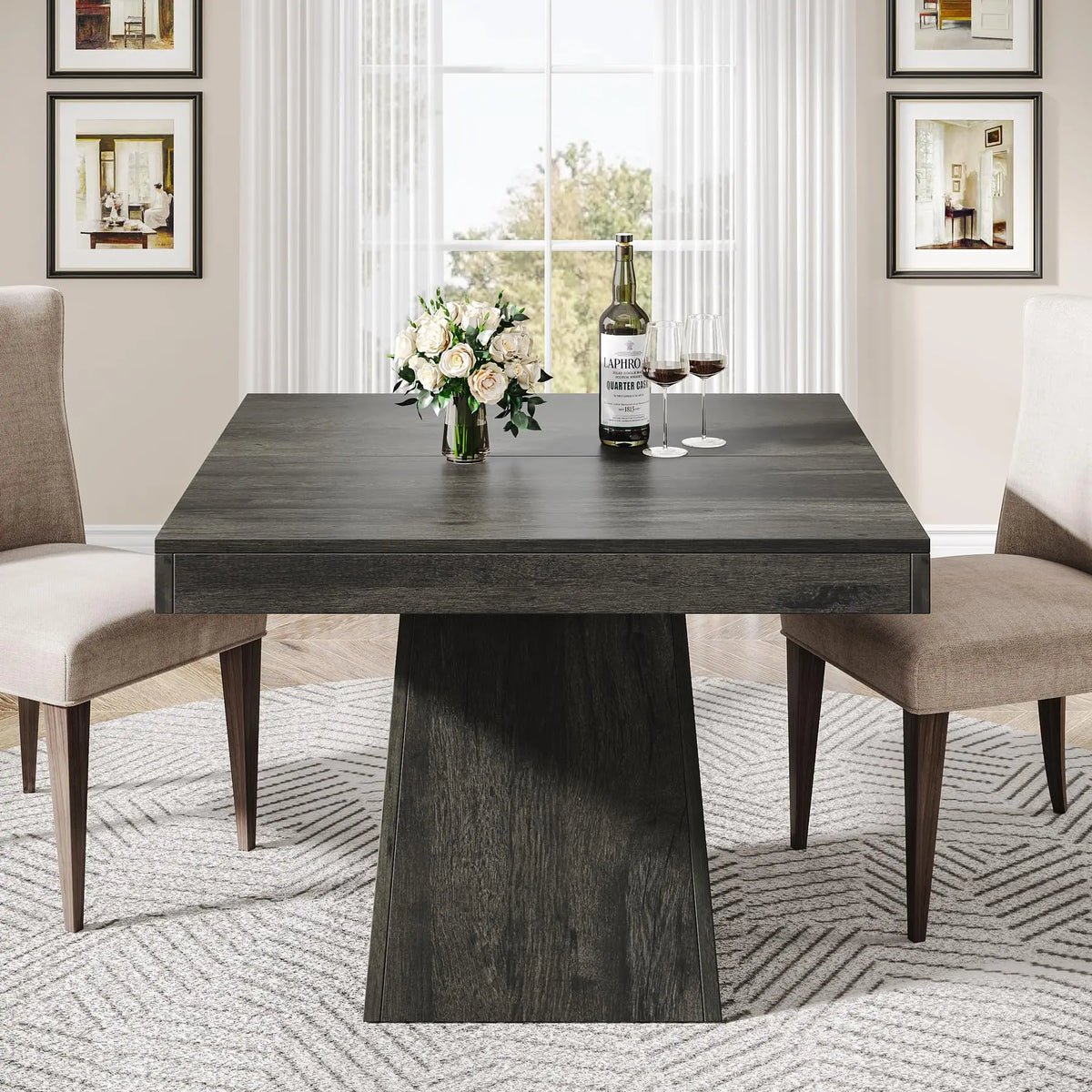 Tribesigns Square Wooden Dining Table With Pedestal Base Farmhouse Style