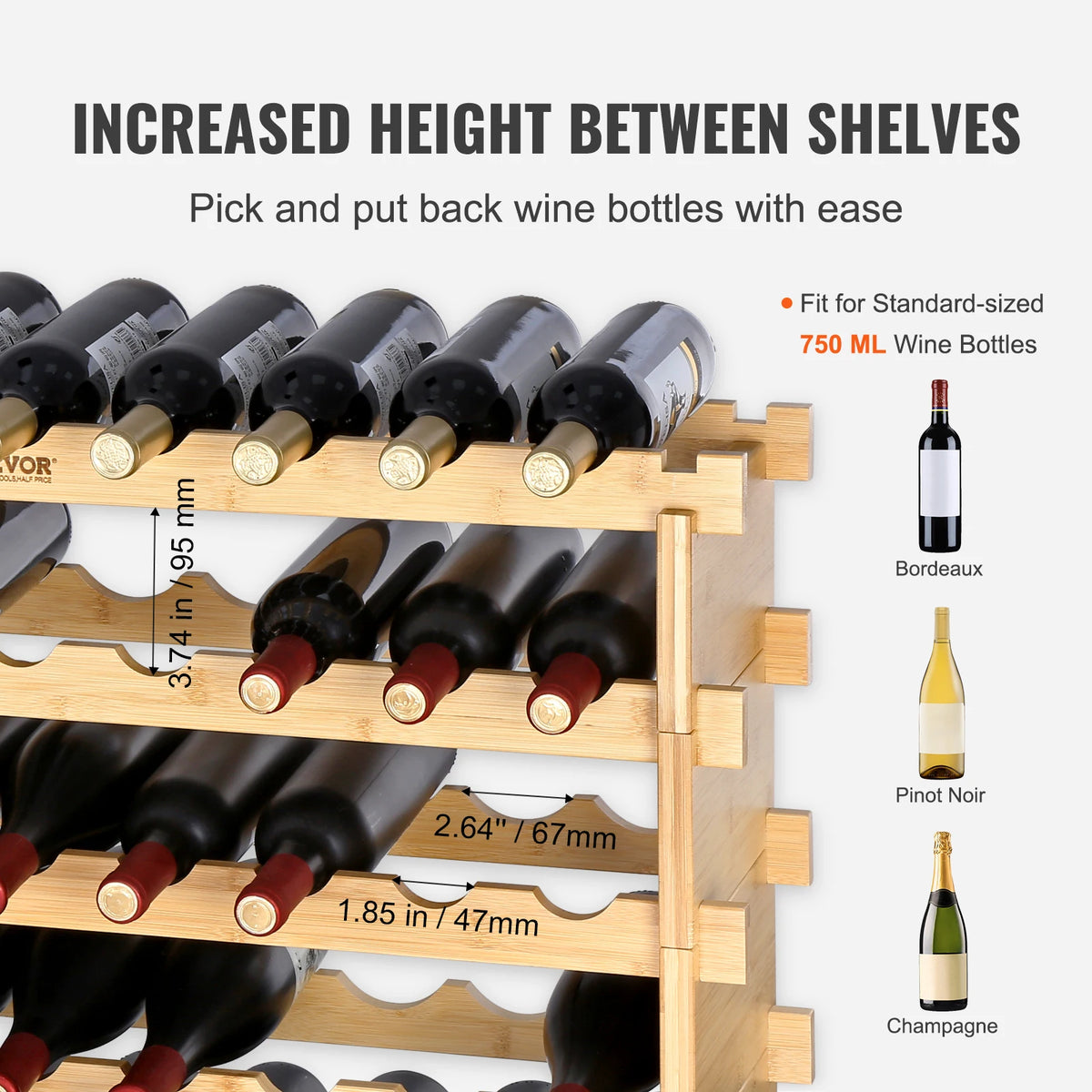 SucceBuy Stackable 8-Tier Bamboo Freestanding Wine Storage Rack
