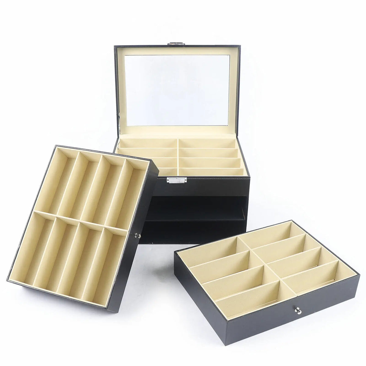Premium PU Leather Jewelry Display Box With Glass Viewing Window