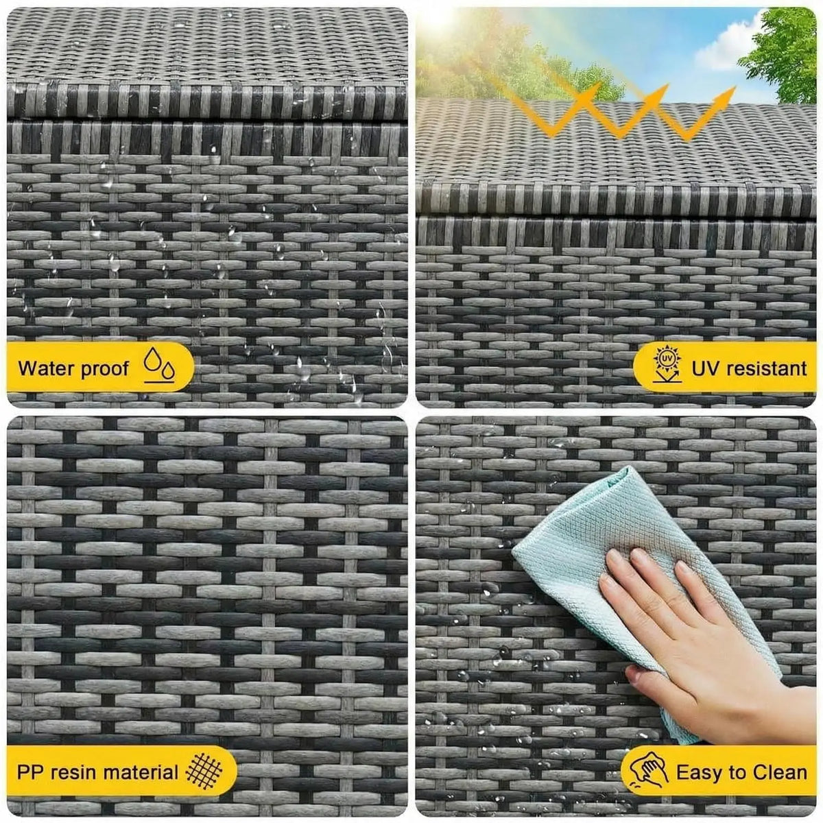 HiMISS Outdoor Waterproof Wicker Patio Storage Trunk With Steel Frame