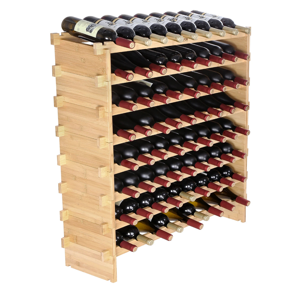SucceBuy Stackable 8-Tier Bamboo Freestanding Wine Storage Rack
