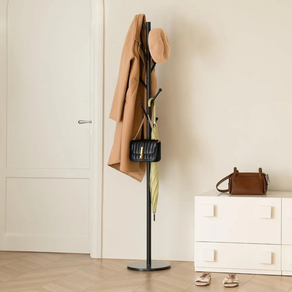 XIUWO Freestanding Coat Rack With Marble Base And Coat Hooks