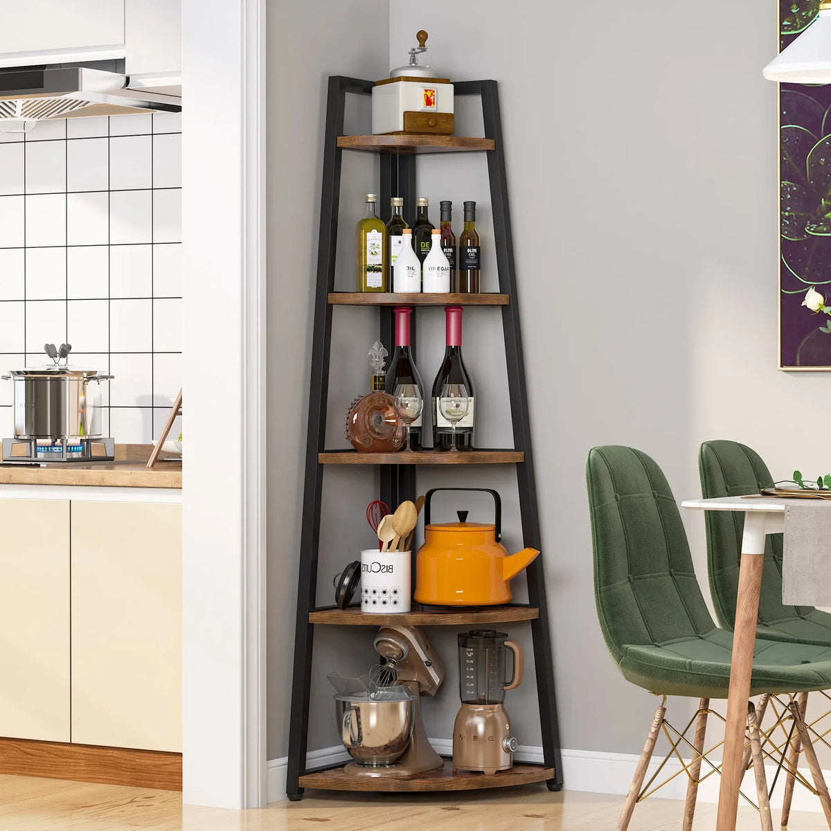 Tribesigns Five Tier Corner Wood Bookcase Modern Shelf Rack
