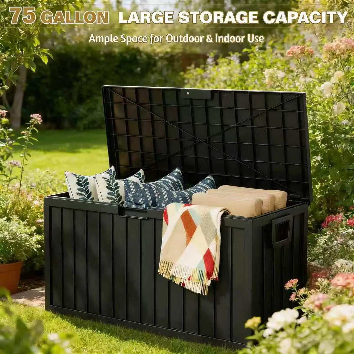 Heavy Duty Outdoor Plastic Deck Box With Lockable Lid