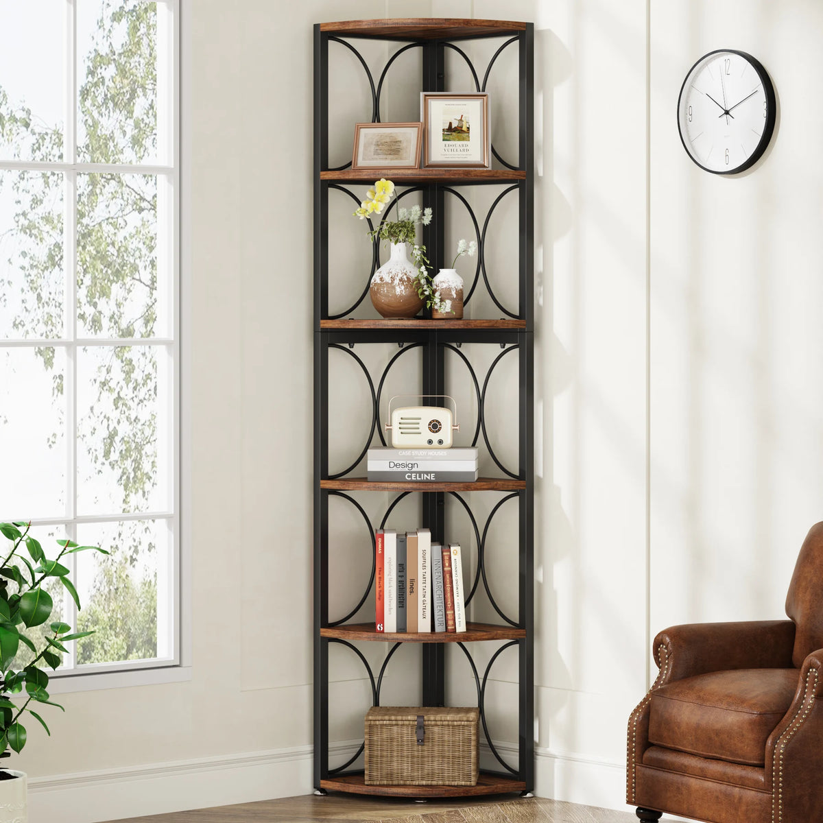 Tribesigns 6 Tier Tall Corner Shelf Storage Rack Bookshelf