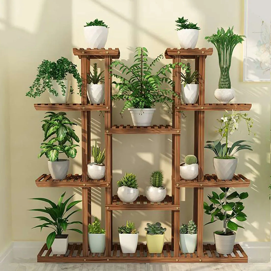 Eleven Tier Wood Plant Stand For Indoor Outdoor Garden Display