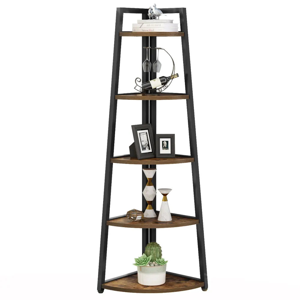 Tribesigns Modern Corner Bookshelf With Wood Shelves And Metal Frame