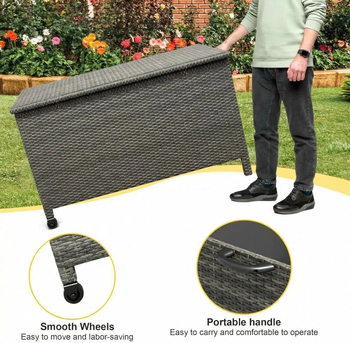 HiMISS Outdoor Waterproof Wicker Patio Storage Trunk With Steel Frame