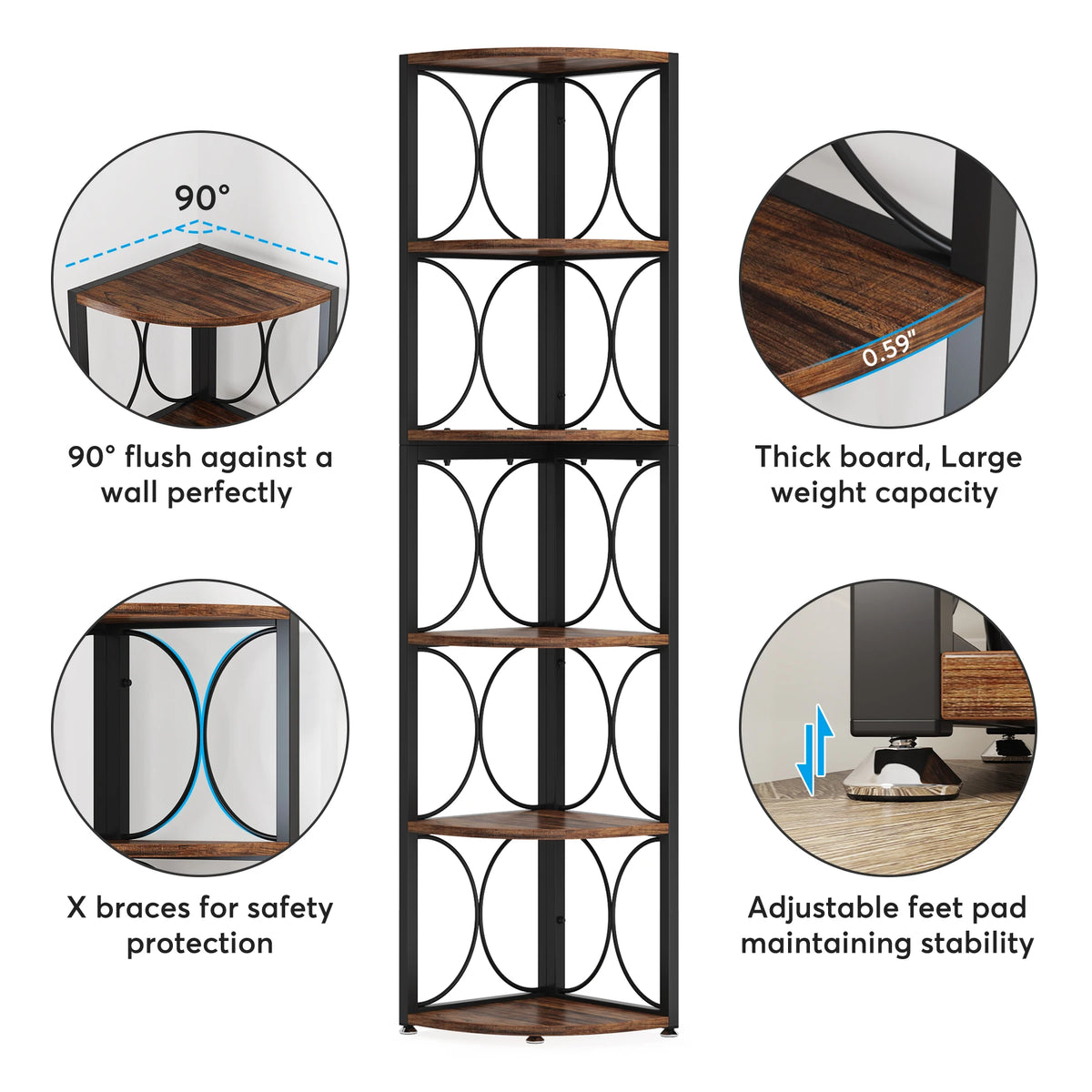 Tribesigns 6 Tier Tall Corner Shelf Storage Rack Bookshelf