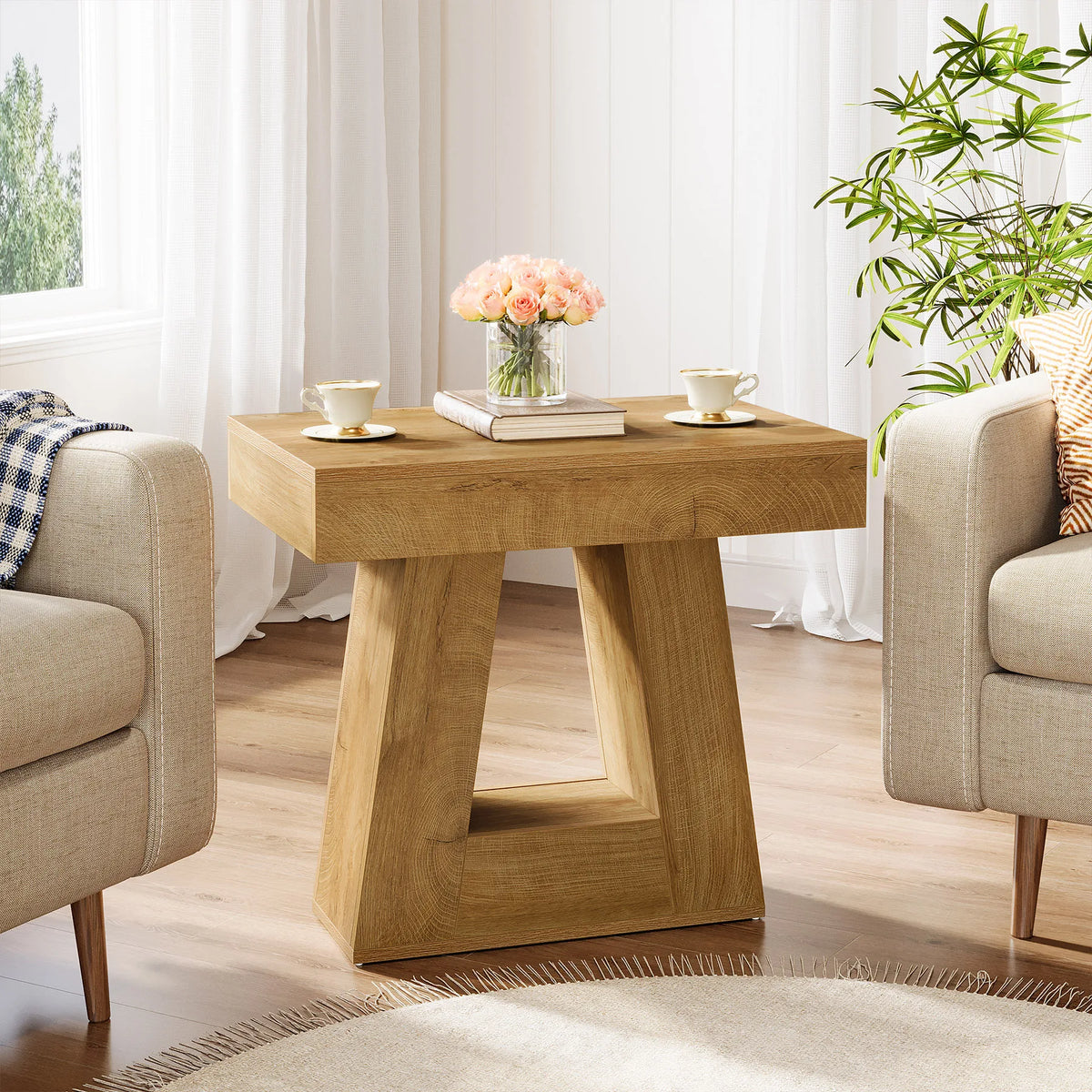 Tribesigns Two Tier Wooden Side Table For Bedroom Nightstand