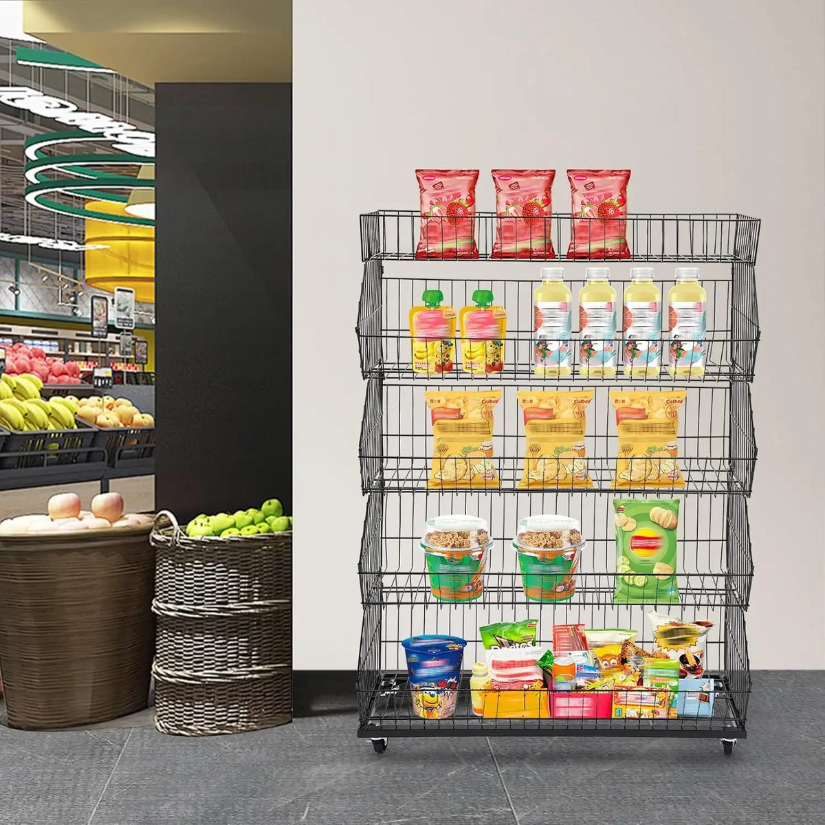 Five Tier Mobile Wire Steel Storage Shelf For Retail And Home