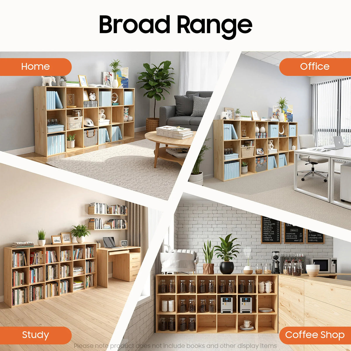 18-Cube Solid Wood Multilayer Bookshelf Easy Assembly Bookcase Floor 3-Tier Storage Cabinet 30x90x180cm Living Room Bedroom Study Storage Shelf for Books Toys Sundries Display Cabinet